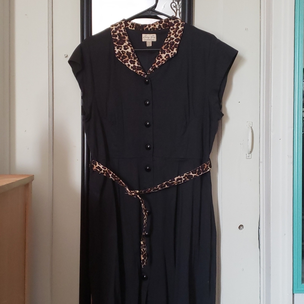 Lindy Bop Black & Leopard Day Dress Plus Size